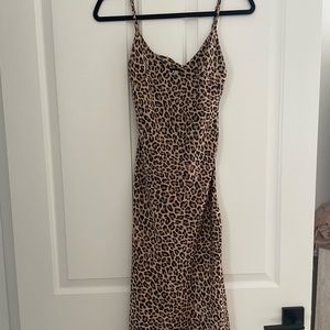 Audrey 3+1 Leopard Print Cowl Neck Slip Midi Dress